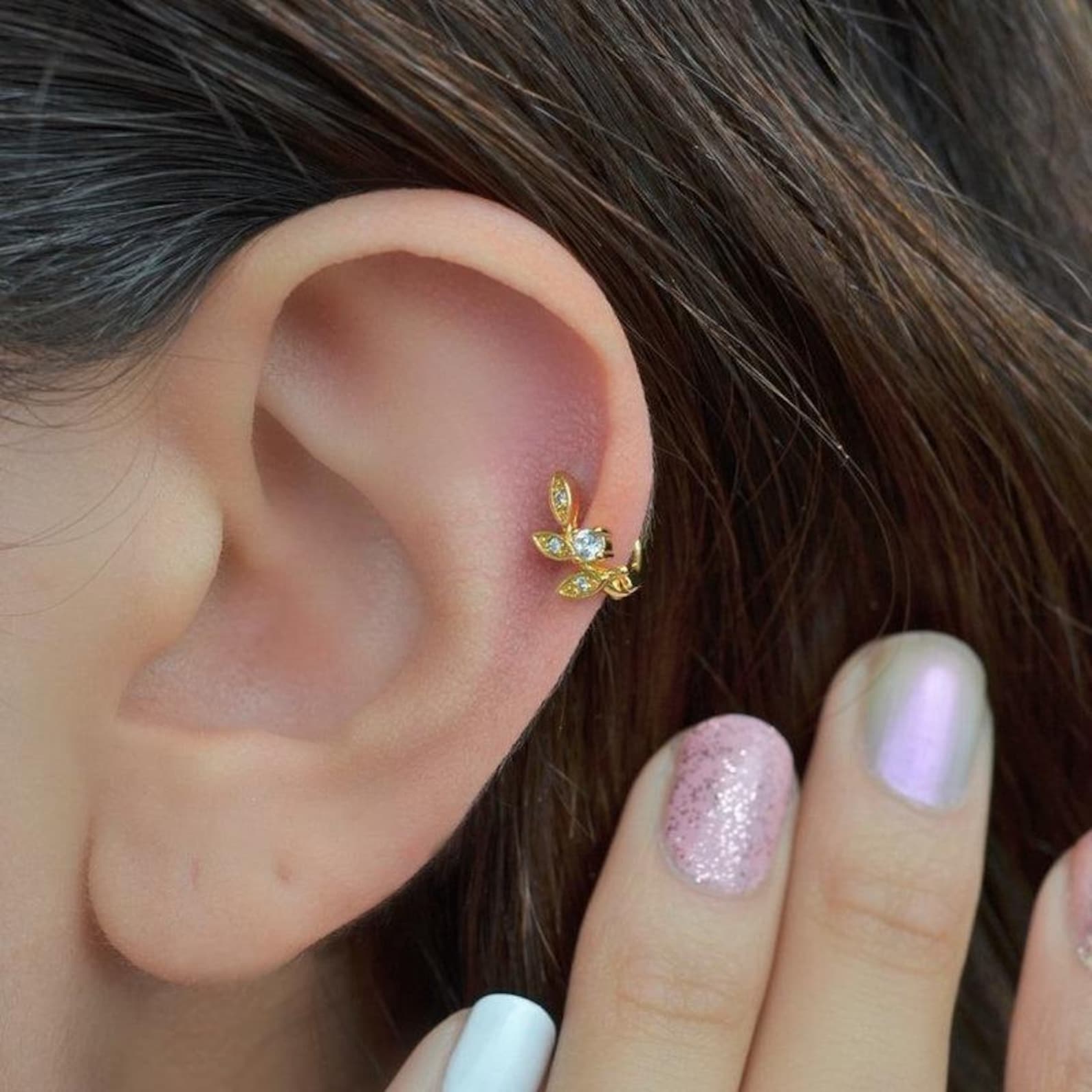 Delicate Leaf Hoop Piercing earrings