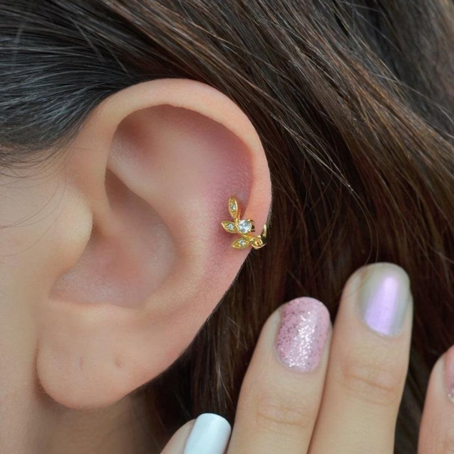 Delicate Leaf Hoop Piercing earrings