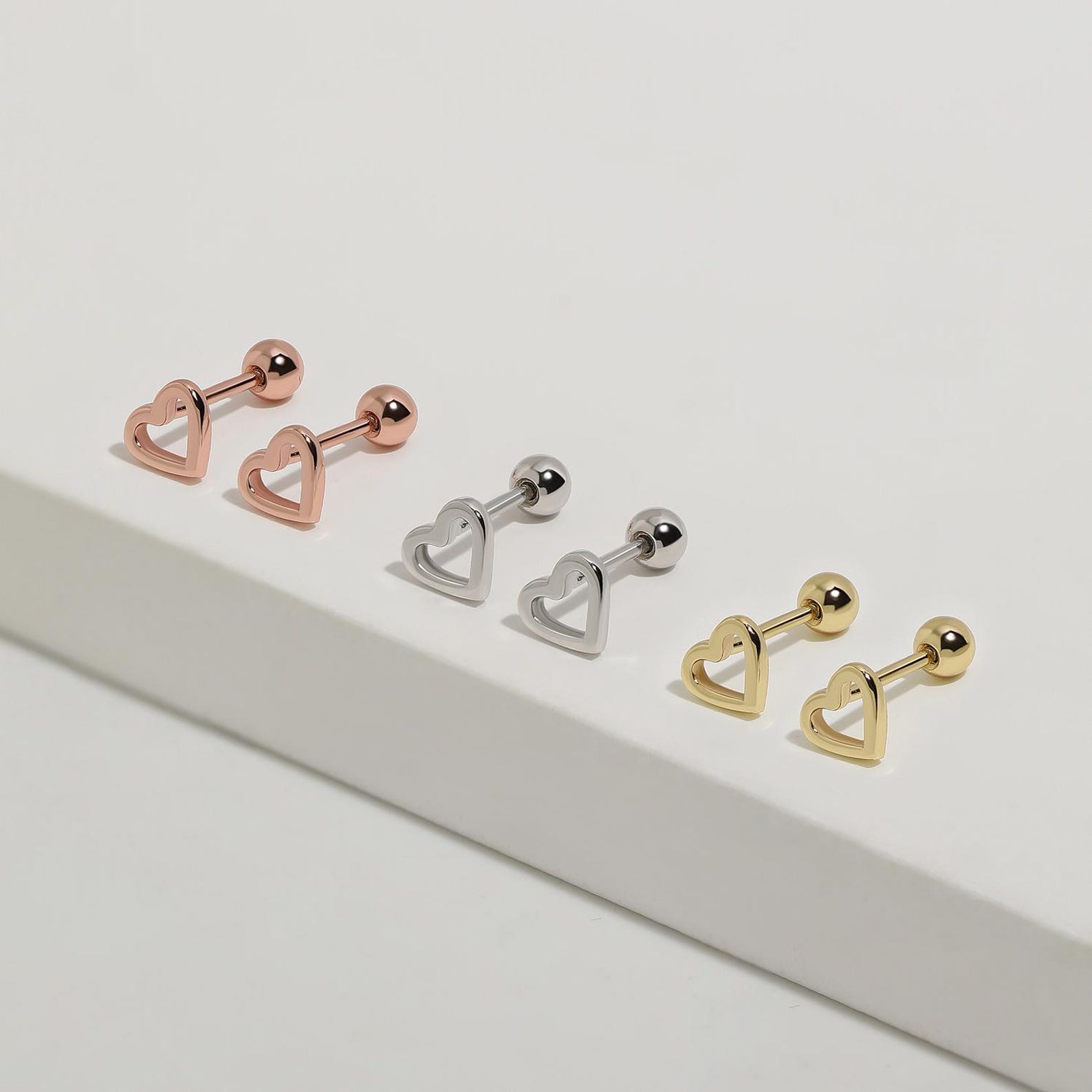 Tiny Open Heart Screw Back Earrings – Minimalist Heart Studs for Everyday