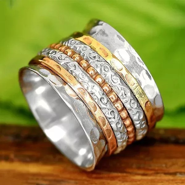 Bohemian Meditation Wide Band Spinner Ring-belovejewel.com
