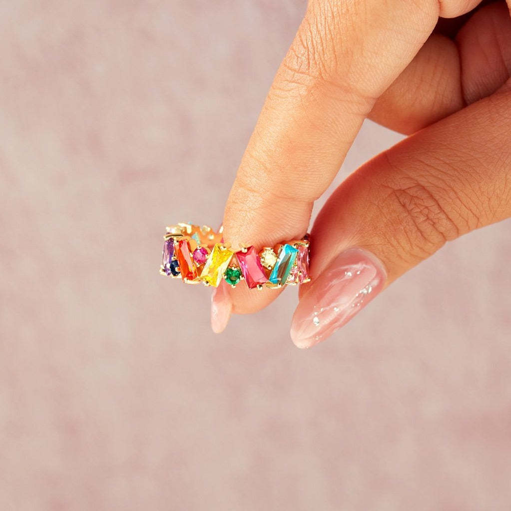 Rainbow Pieces Ring Band-belovejewel.com