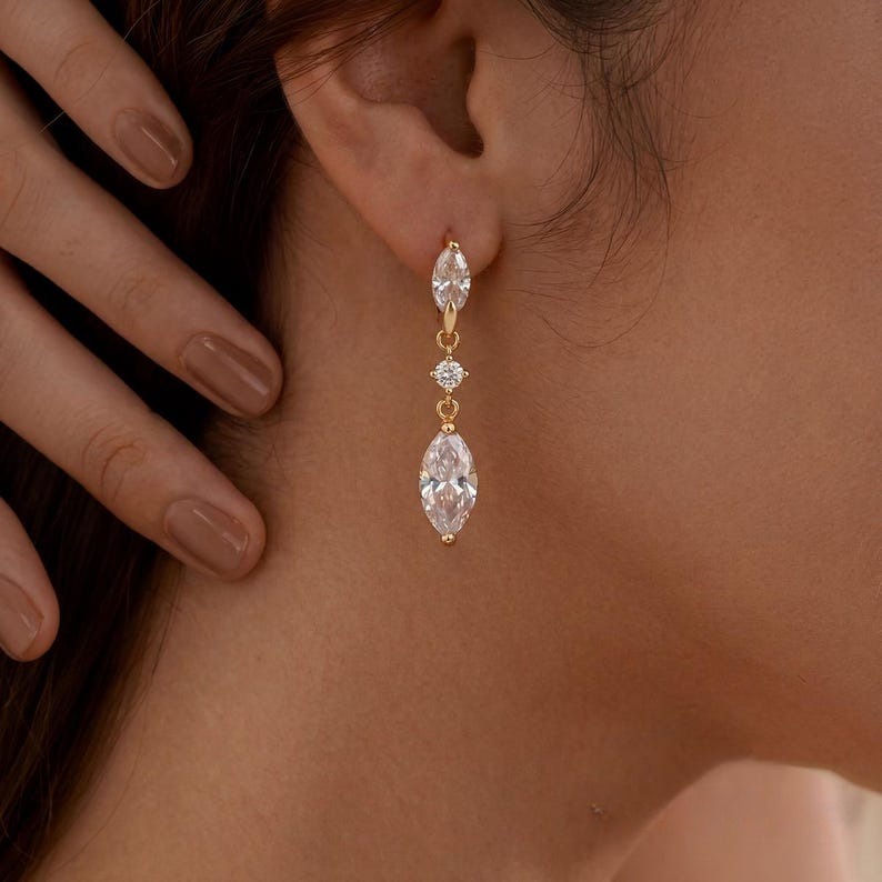 Marquise CZ Drop Earrings Dainty Dangle Minimalist Bridal Wedding Earrings Bridesmaid Mom Gift for Her