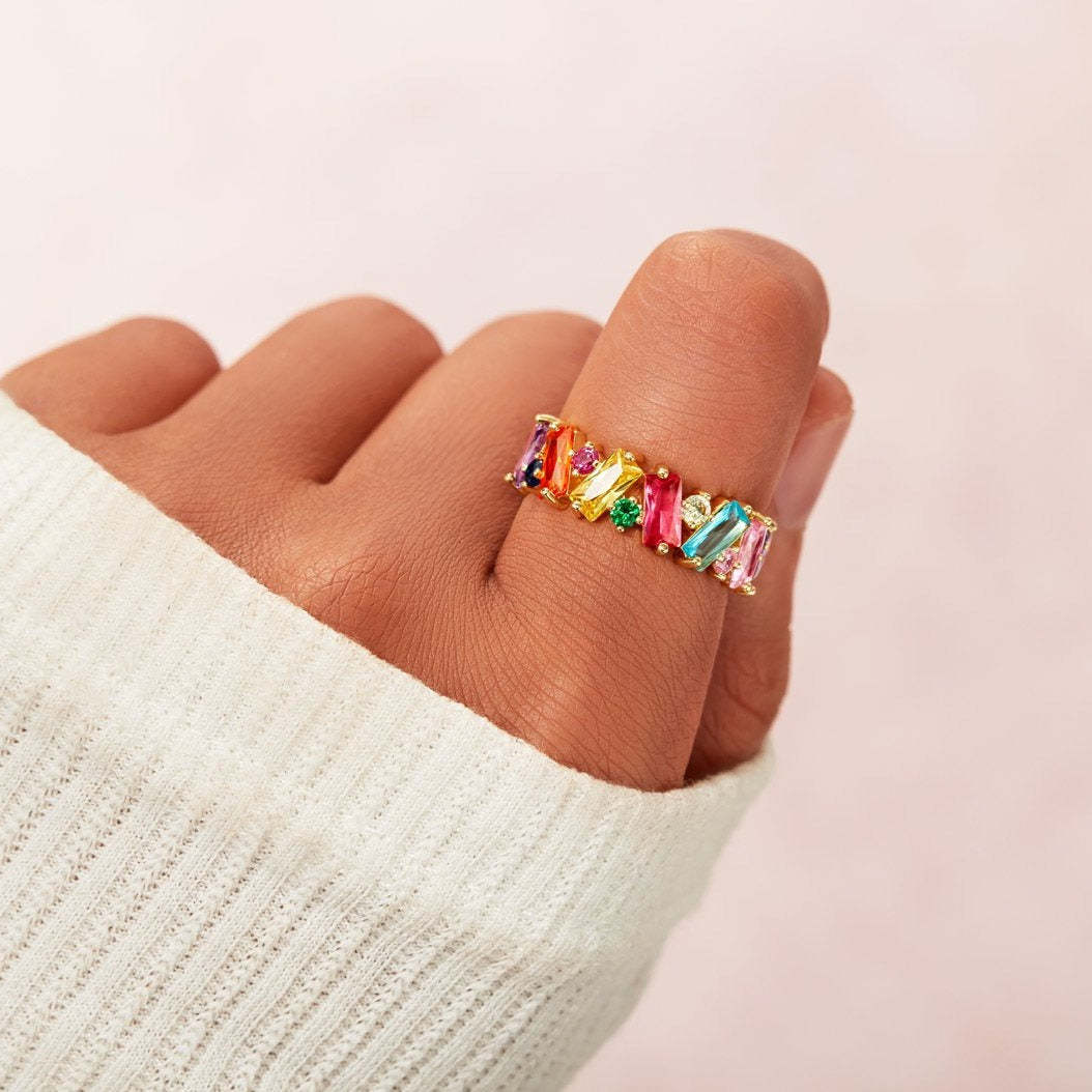 Rainbow Pieces Ring Band-belovejewel.com