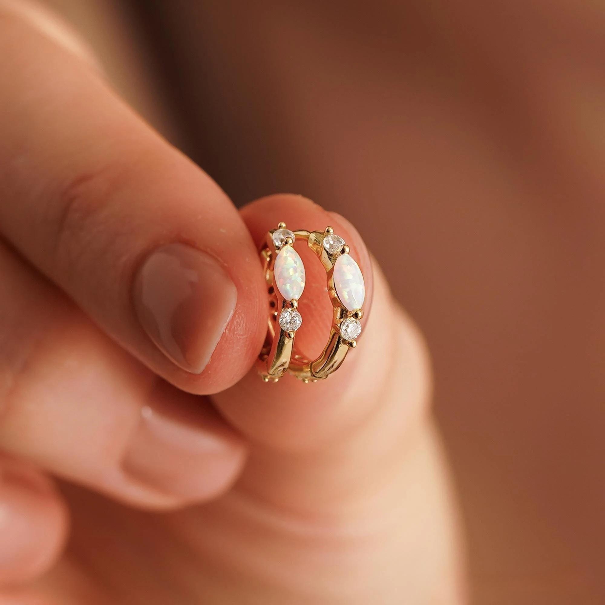 Minimalist Opal Huggie Hoop Earrings