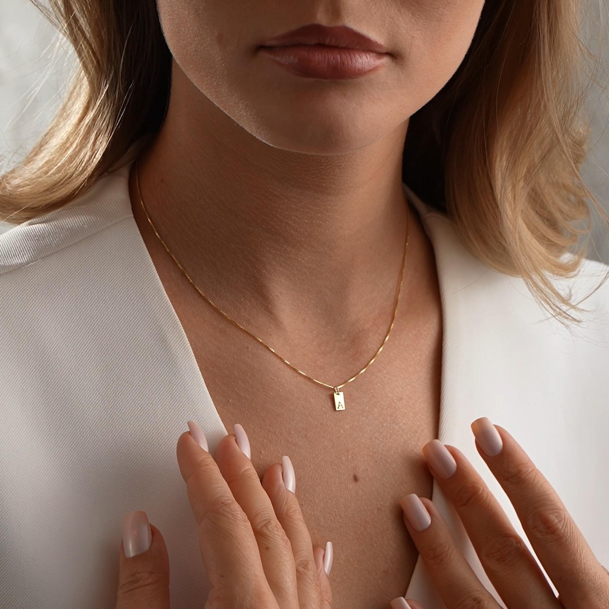 Initial Necklace – Box Chain Mini Tag Monogram Necklace