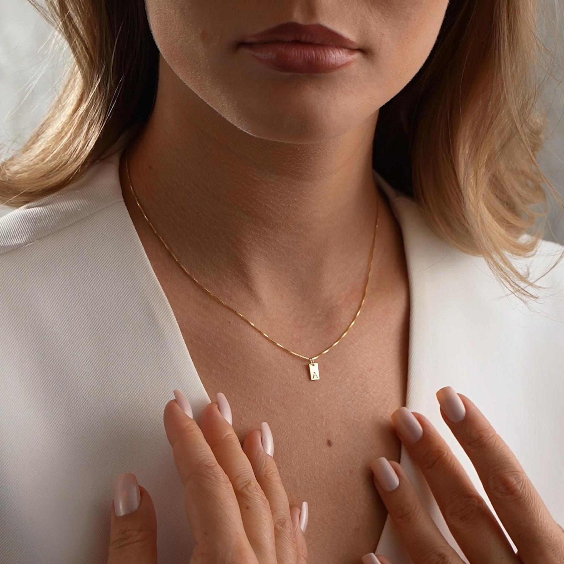 Initial Necklace – Box Chain Mini Tag Monogram Necklace