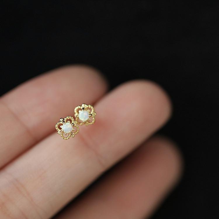 Four Leaf Flower Opal Stud Earrings