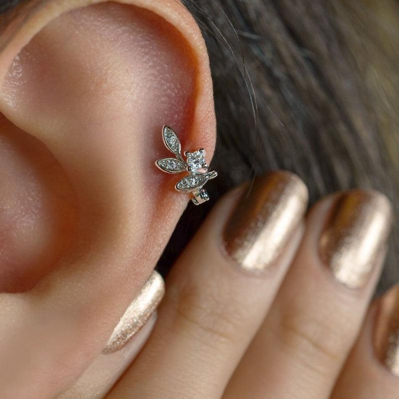 Delicate Leaf Hoop Piercing earrings