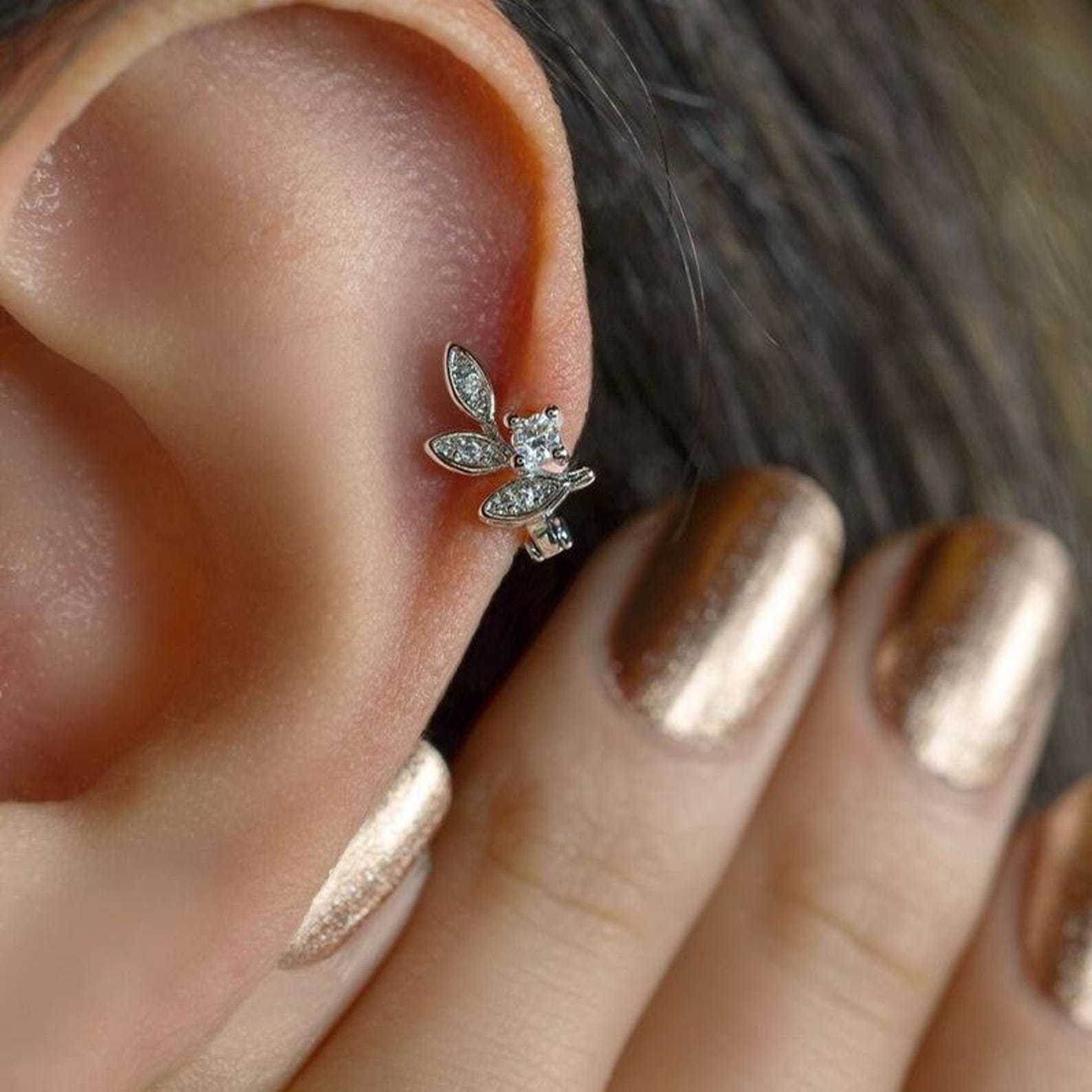 Delicate Leaf Hoop Piercing earrings