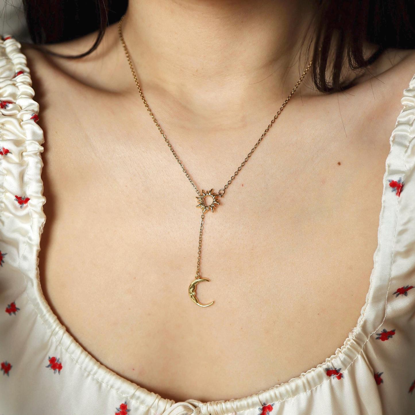 Sun & Moon Lariat Necklace