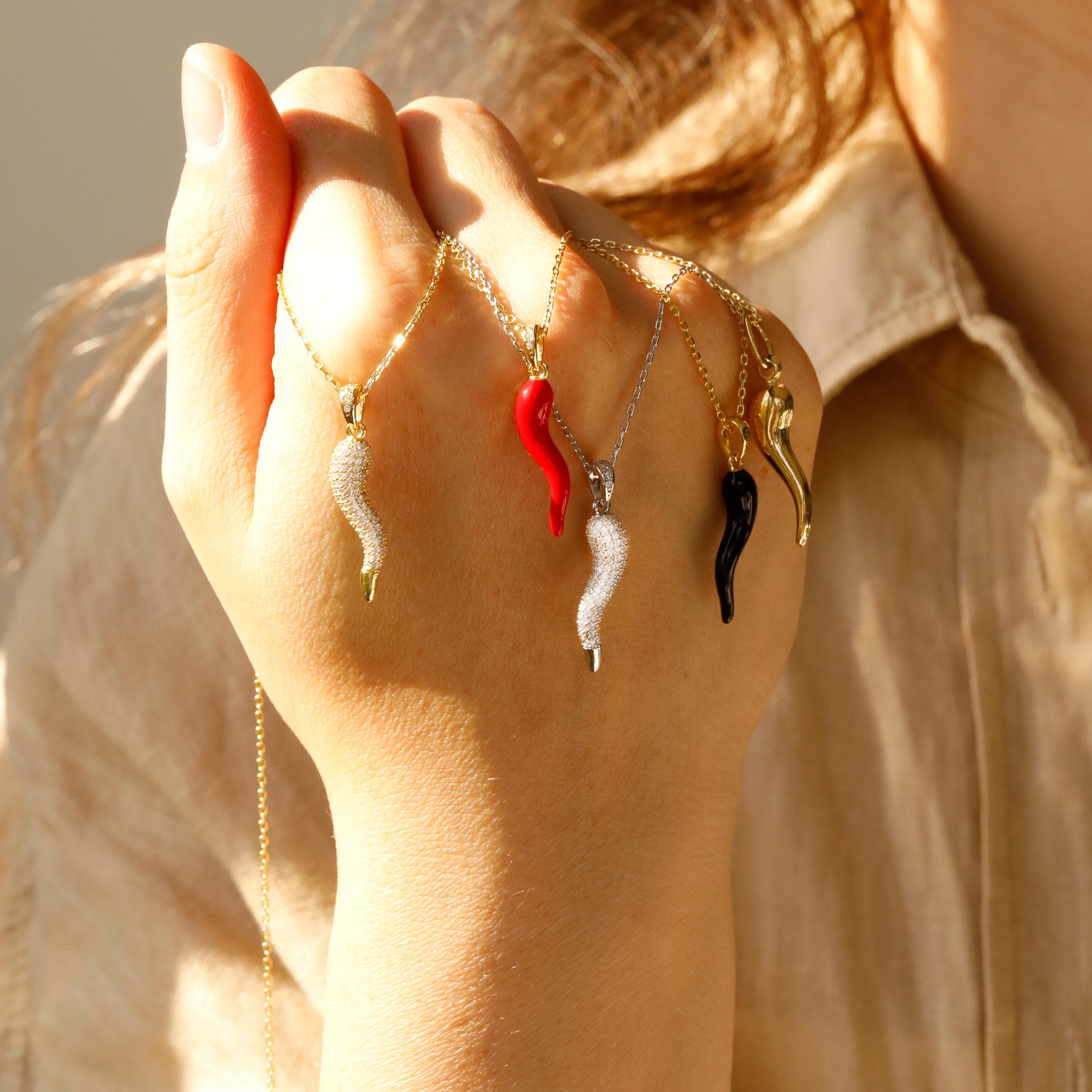 Italian Horn Cornicello Necklace–Good Luck Charm Gift