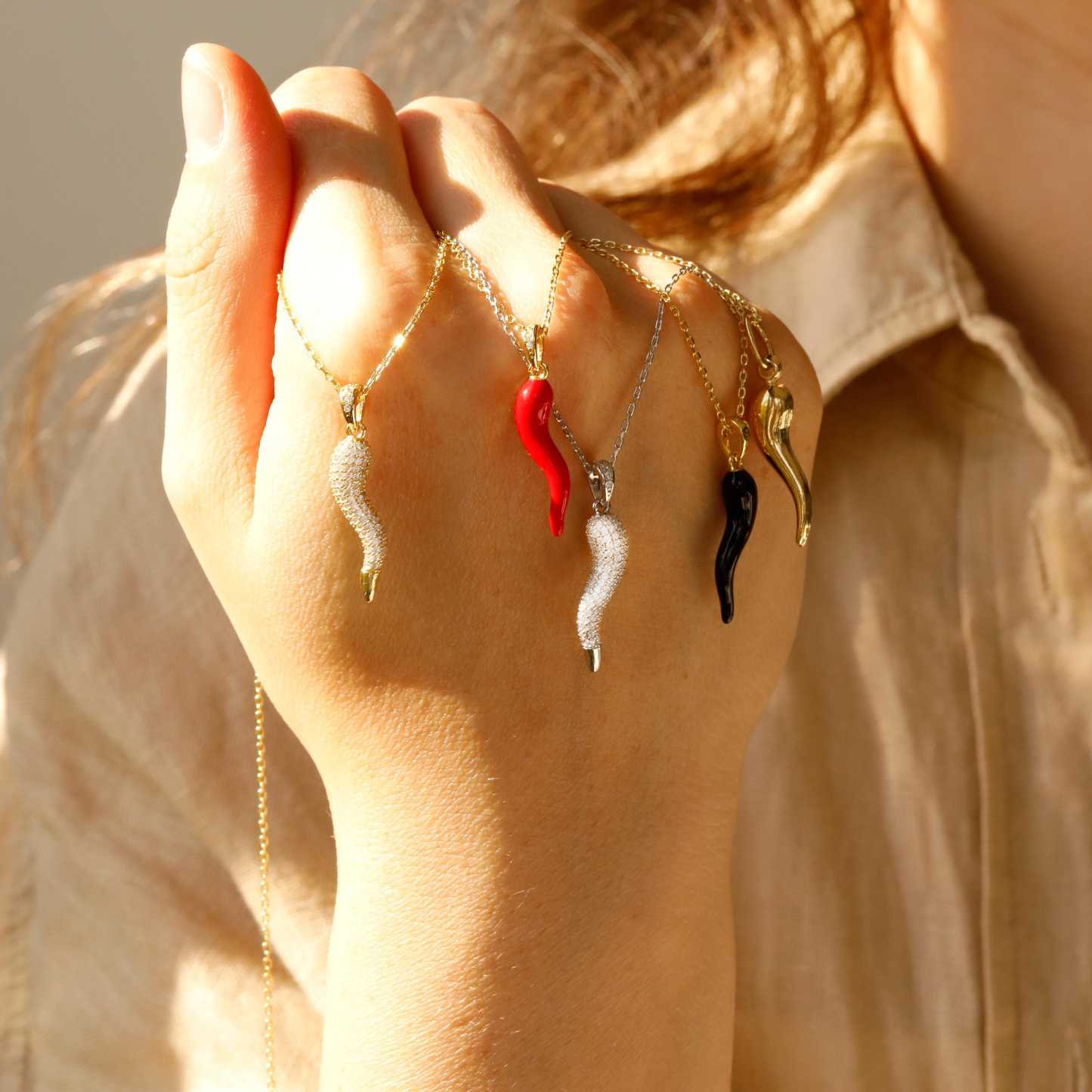 Italian Horn Cornicello Necklace–Good Luck Charm Gift