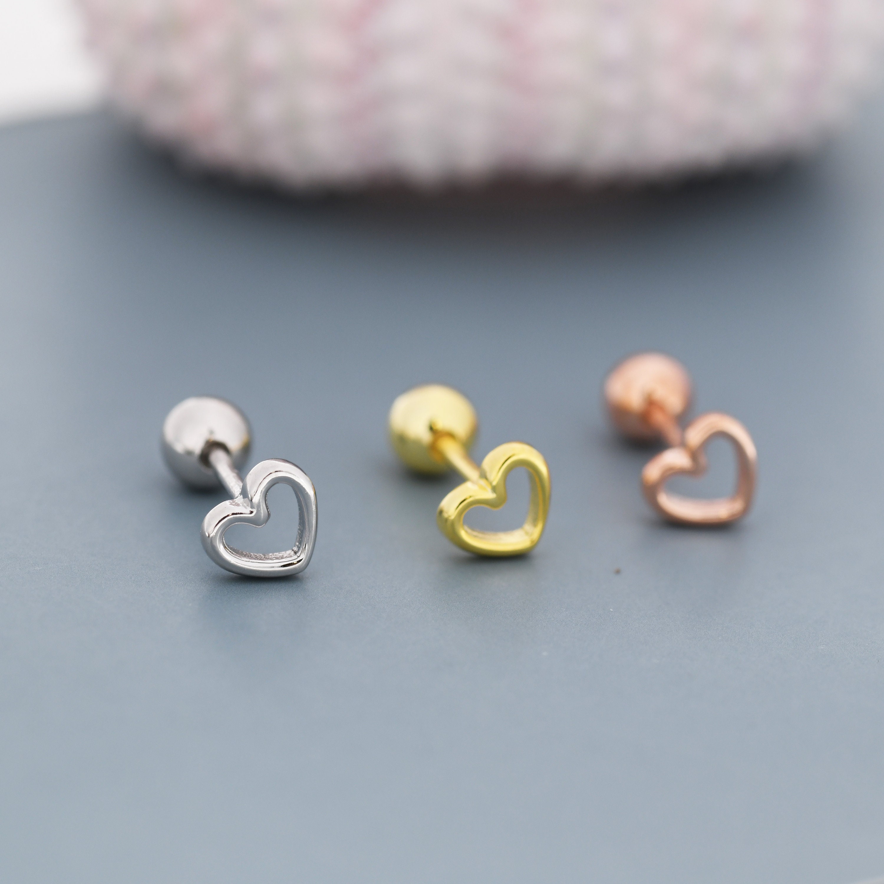 Tiny Open Heart Screw Back Earrings – Minimalist Heart Studs for Everyday
