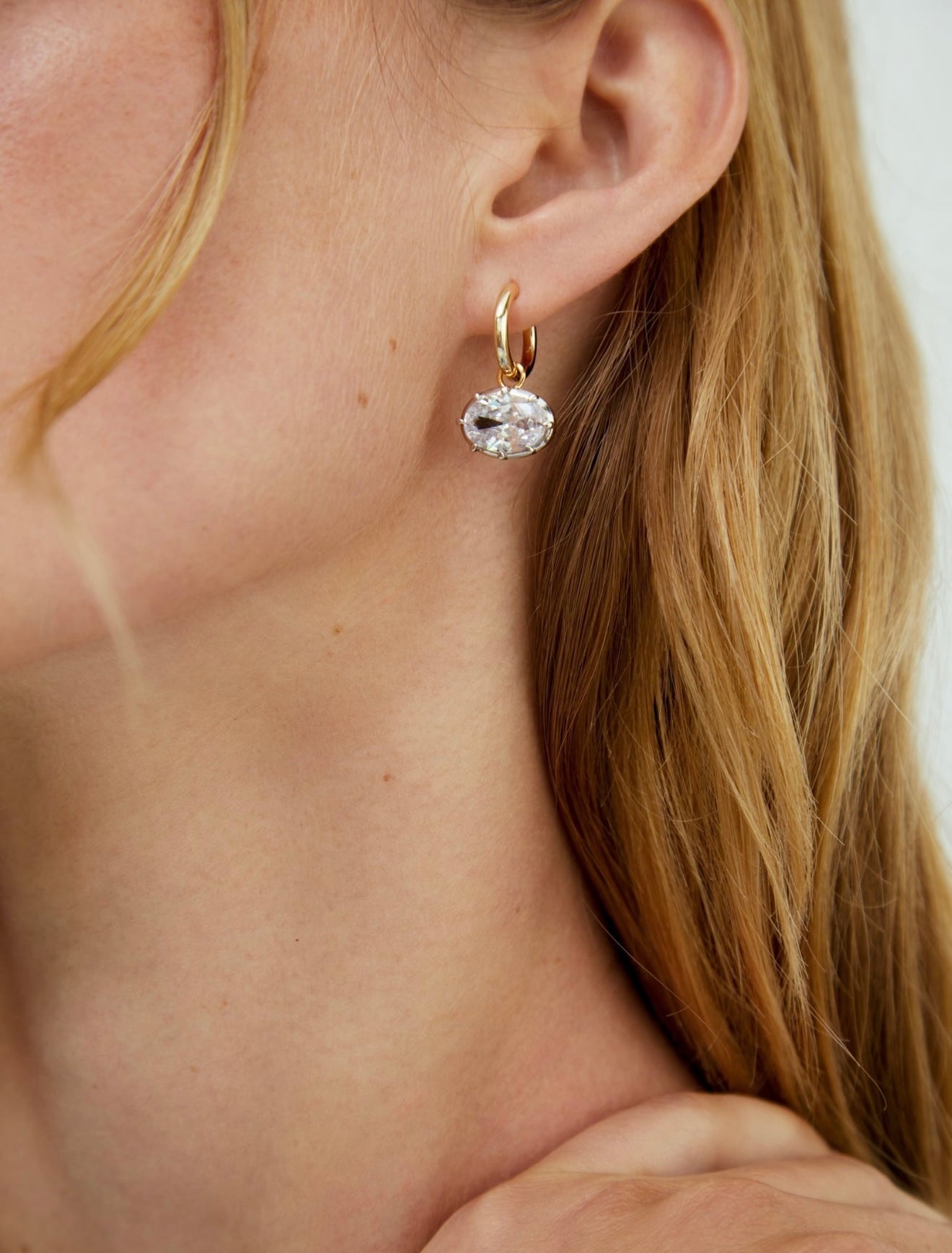 Classic 8 x 12 mm Oval Huggie Hoop Earrings, Floating CZ Earrings, Celebrity Inspired Jewelry, Gift for Girlfriend, Ideal Birthday Gift, Everyday Statement Earrings