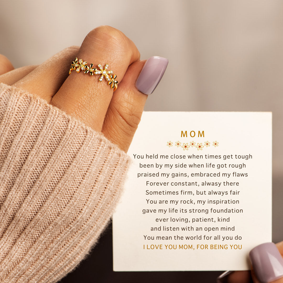 Thank You Mom Pavé Floral Ring-belovejewel.com