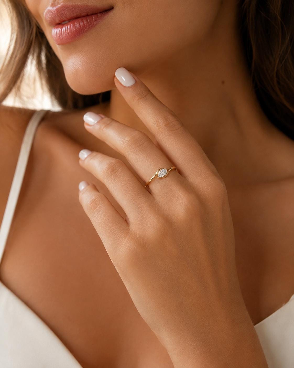Dainty Marquise CZ Ring, Minimalist Simulated Diamond Band, Everyday Stackable Ring, Bridal Jewelry, AAA Grade Cubic Zirconia Ring