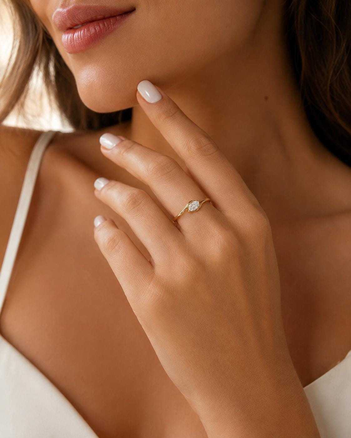 Dainty Marquise CZ Ring, Minimalist Simulated Diamond Band, Everyday Stackable Ring, Bridal Jewelry, AAA Grade Cubic Zirconia Ring