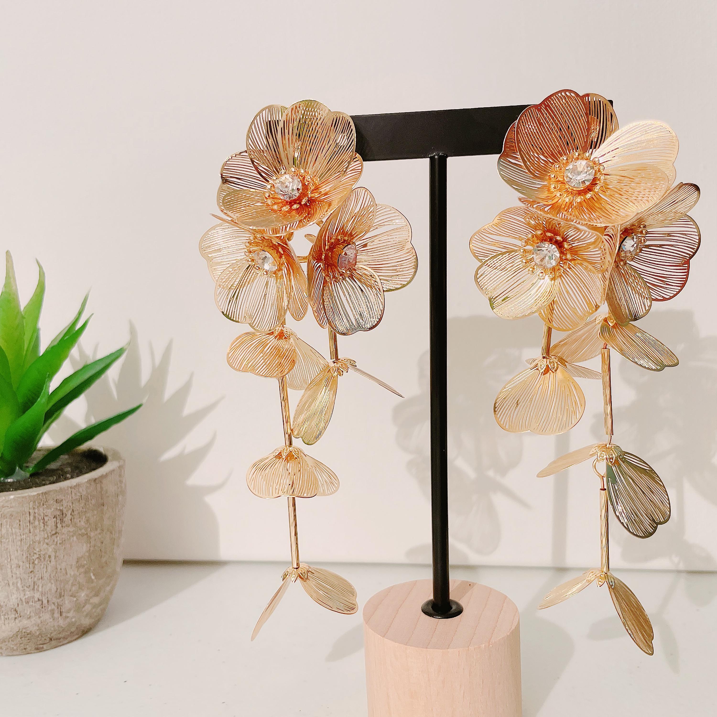Gold Cascading Floral Earrings – Royal-Inspired Bloom Statement for We