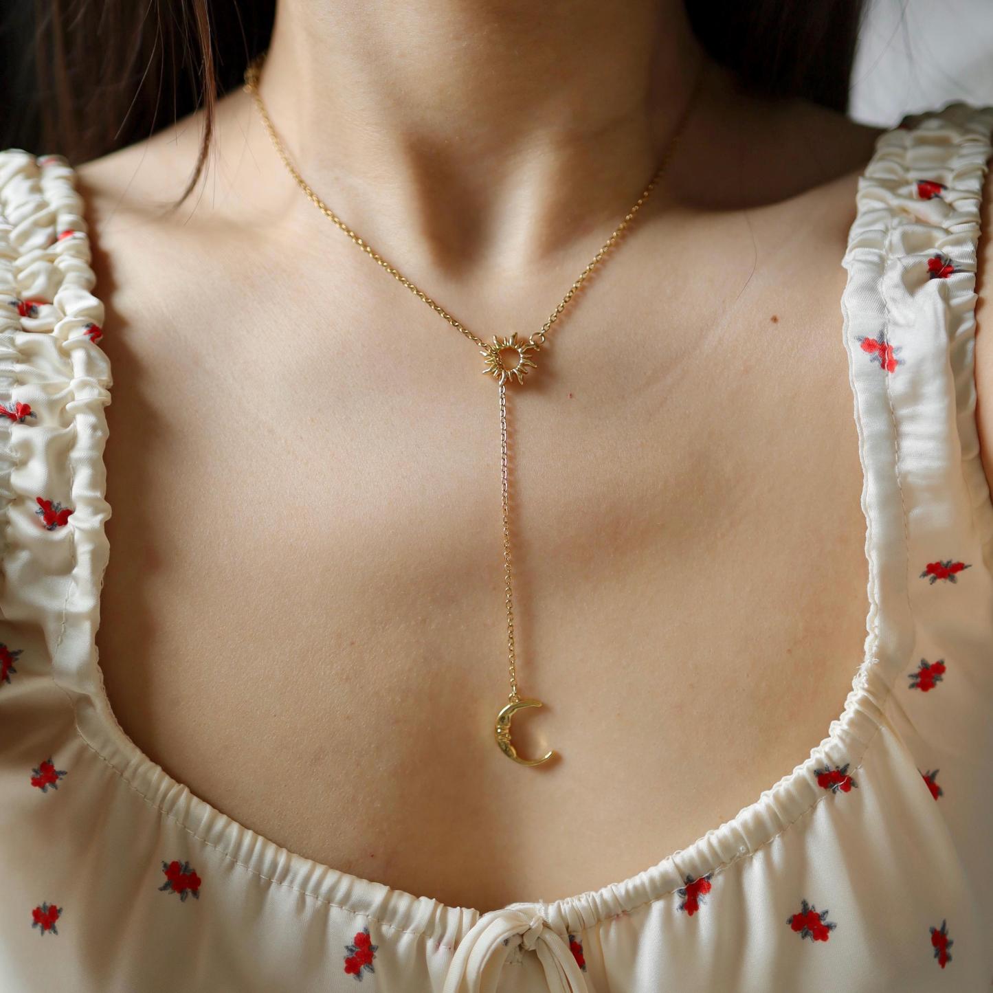 Sun & Moon Lariat Necklace