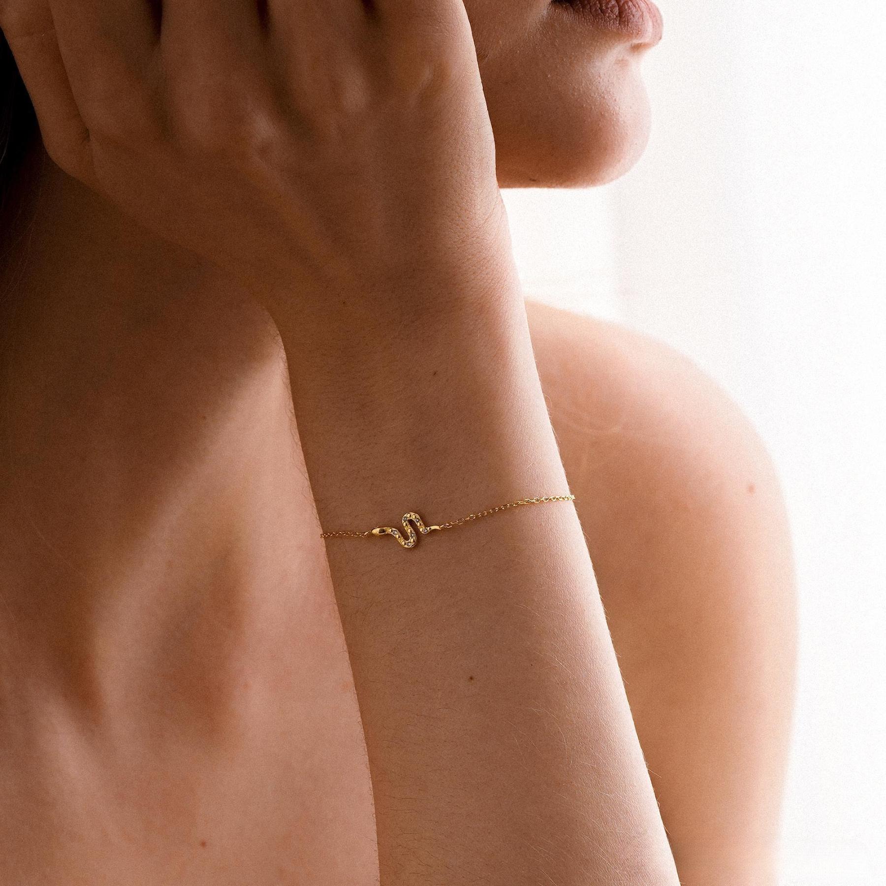 Delicate Golden Snake Bracelet – Elegant Diamond Snake Jewelry, Unique Gift for Her