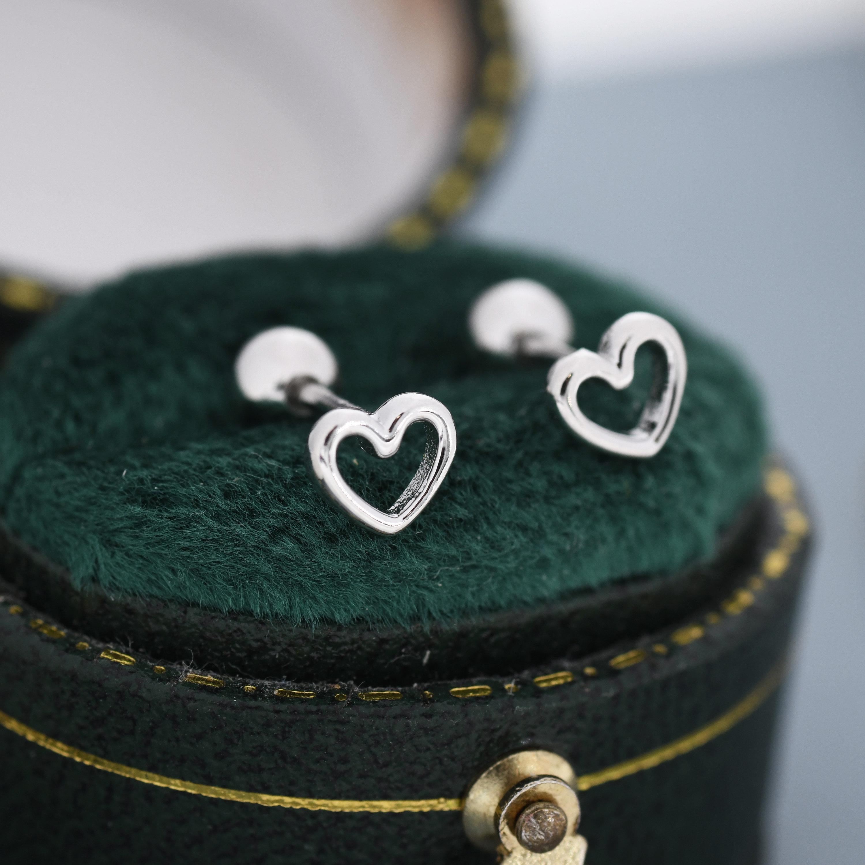 Tiny Open Heart Screw Back Earrings – Minimalist Heart Studs for Everyday