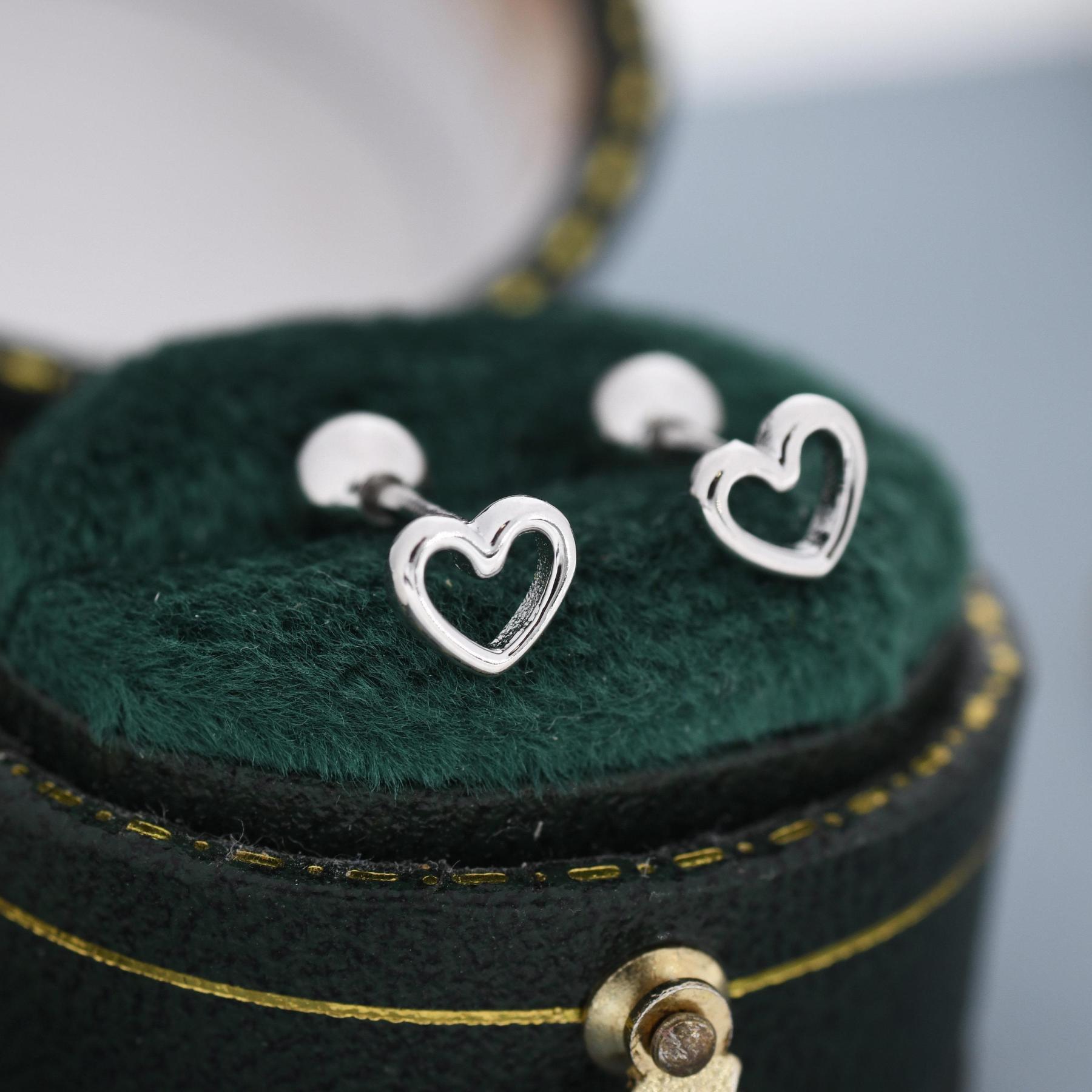 Tiny Open Heart Screw Back Earrings – Minimalist Heart Studs for Everyday