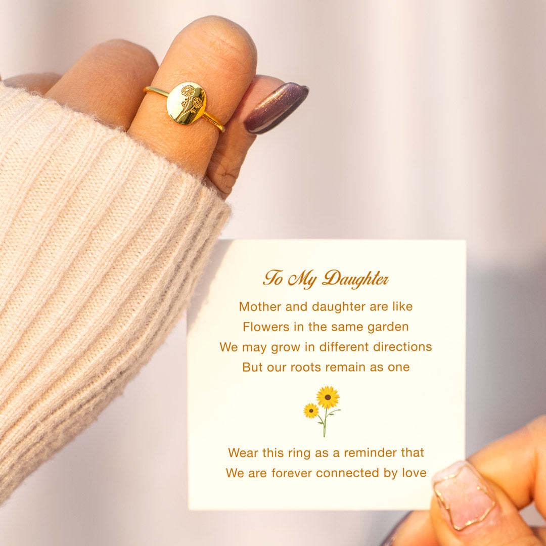 Mother & Daughter Engraved Flower Ring-belovejewel.com