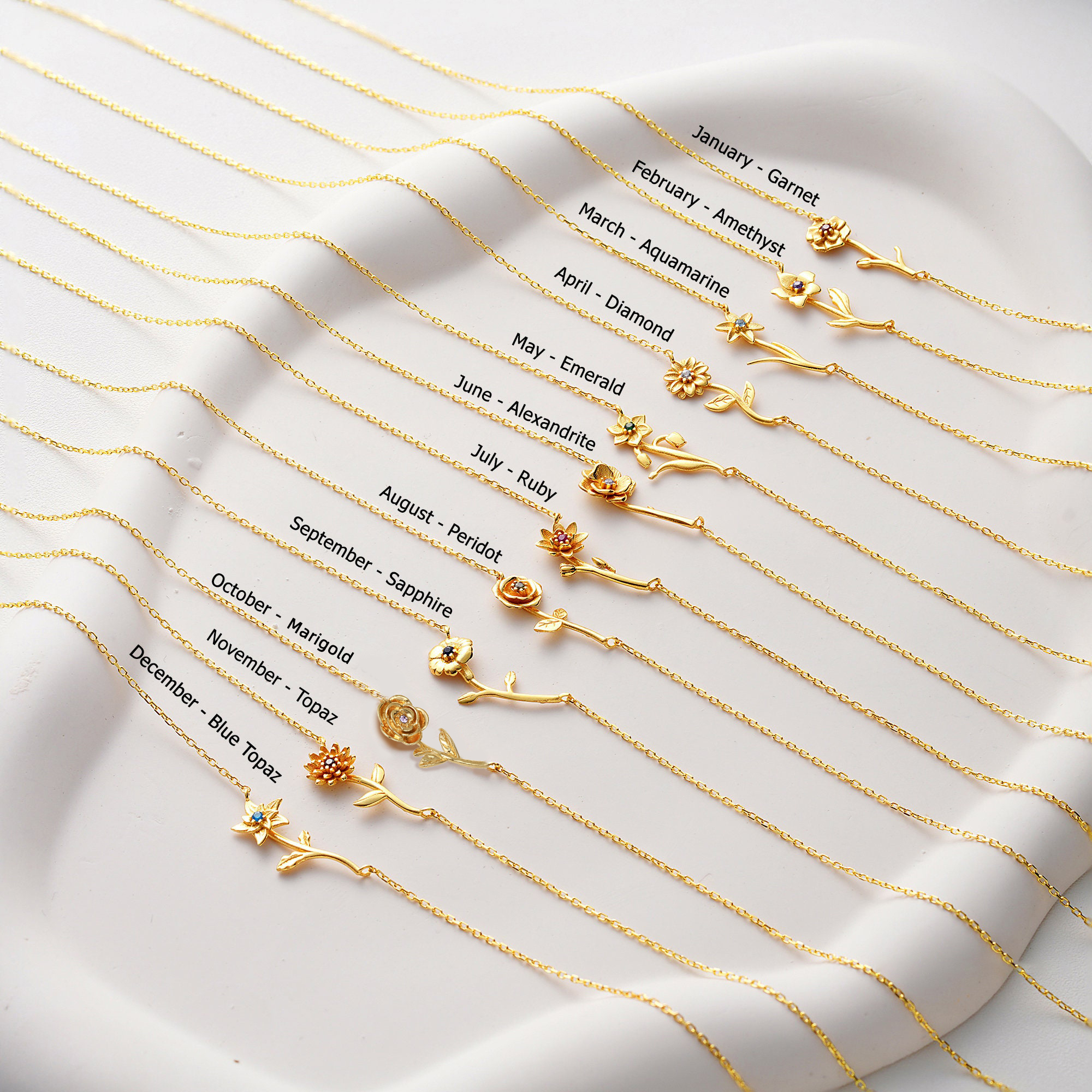 Custom Horizontal Birth Flower Necklace