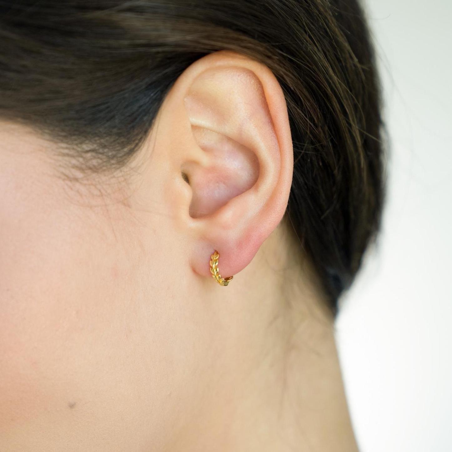 Dainty Leaf Huggie Hoop Earrings