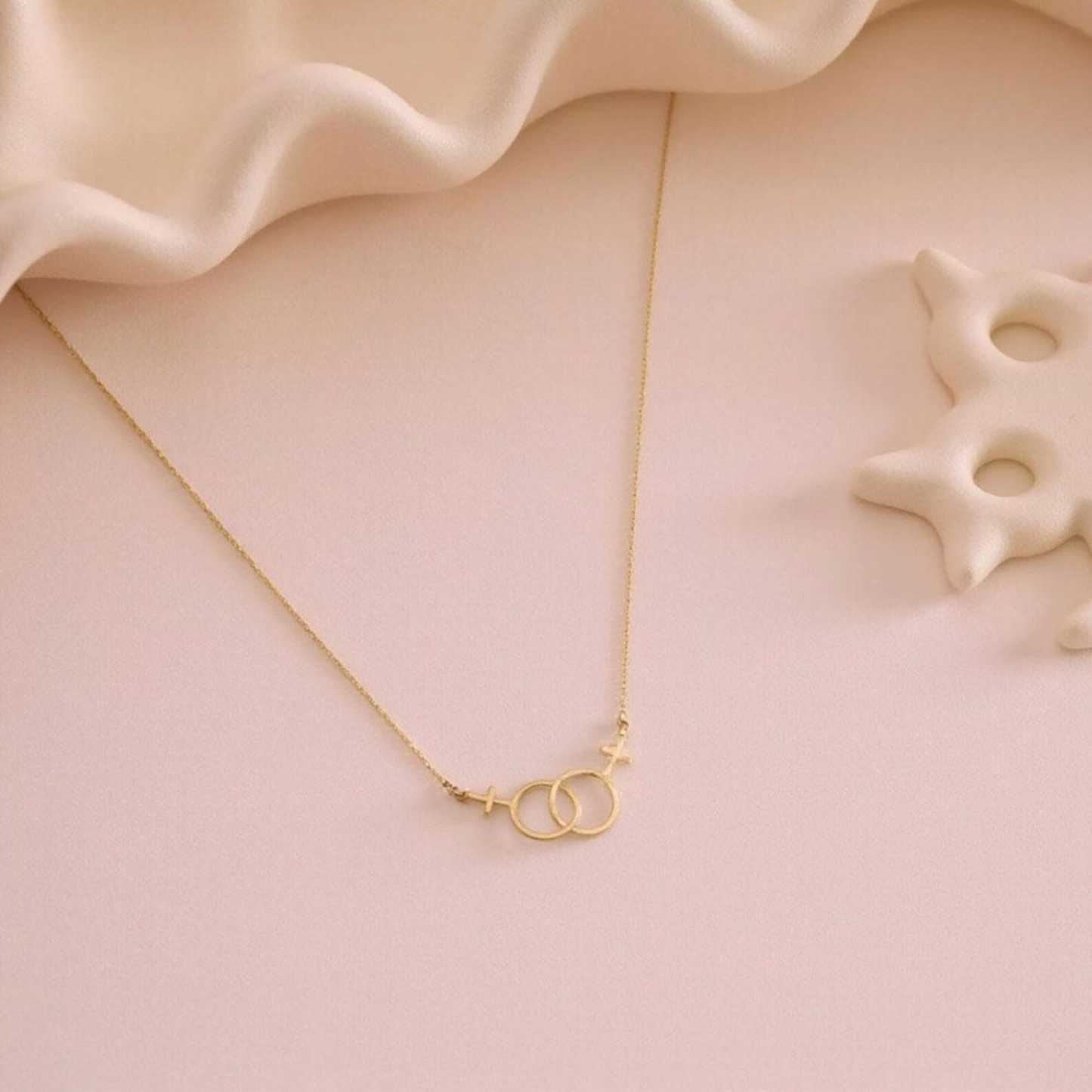 Lesbian Pride Necklace – Double Venus Symbol Pendant in Gold, Silver, or Rose Gold