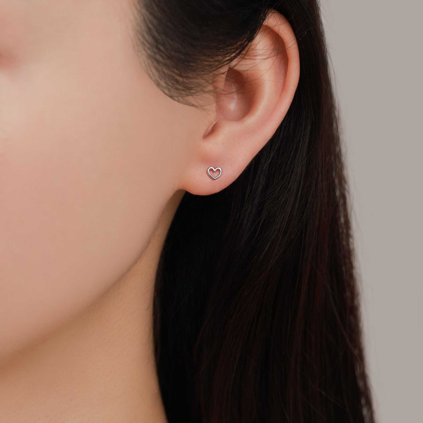 Tiny Open Heart Screw Back Earrings – Minimalist Heart Studs for Everyday