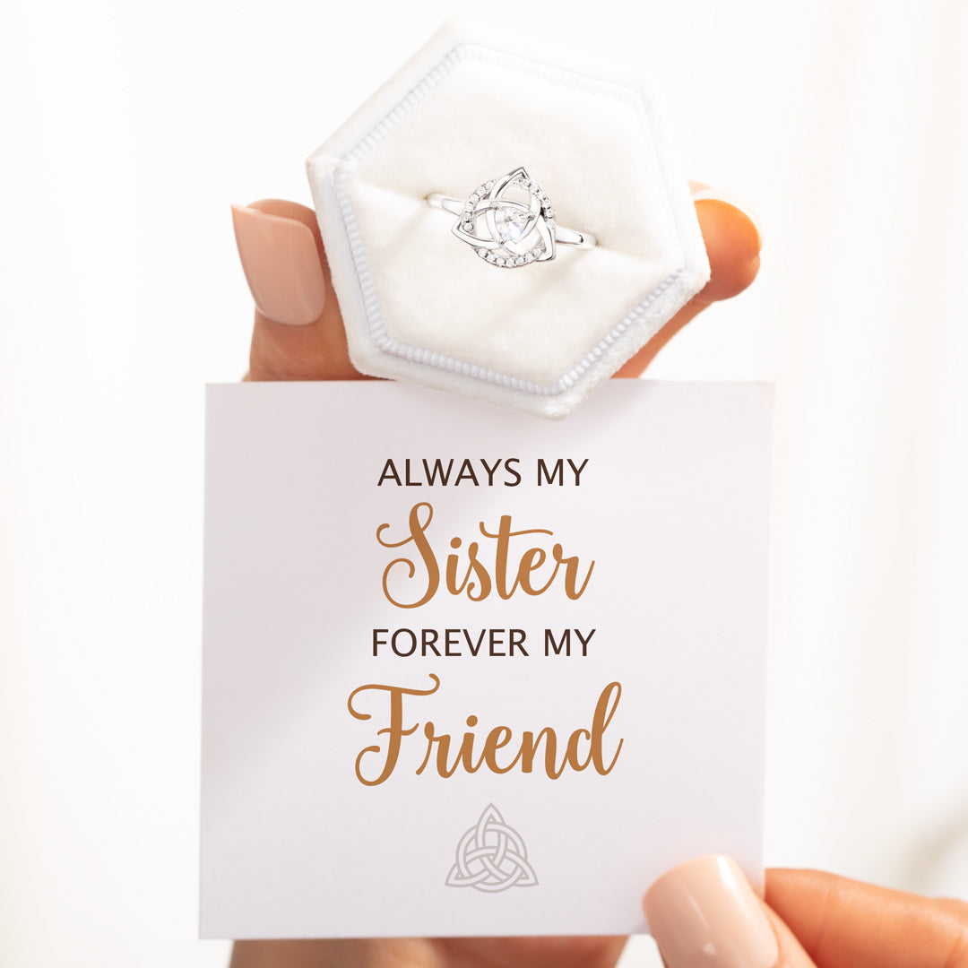 Always My Sister Forever My Friend Celtic Sisters Knot Ring-belovejewel.com
