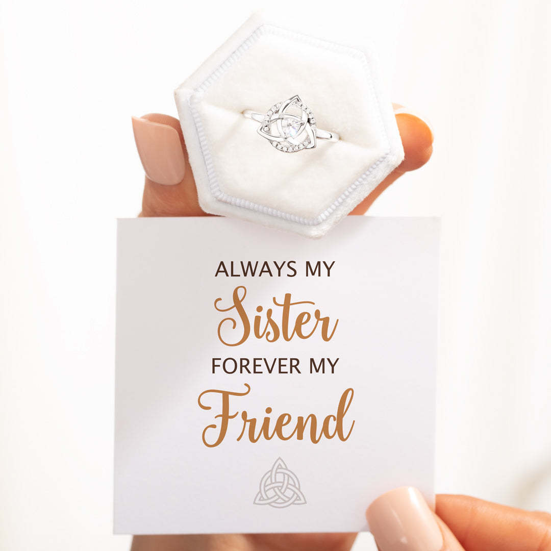 Always My Sister Forever My Friend Celtic Sisters Knot Ring-belovejewel.com