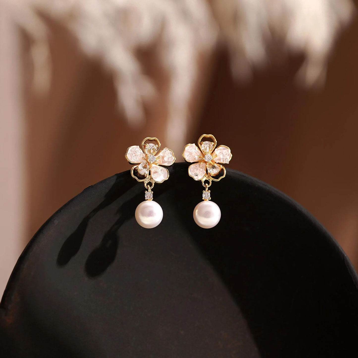 HANDMADE FLOWER FRESHWATER PEARL DROP EARRINGS – DAINTY BRIDAL & GIFT EARRINGS