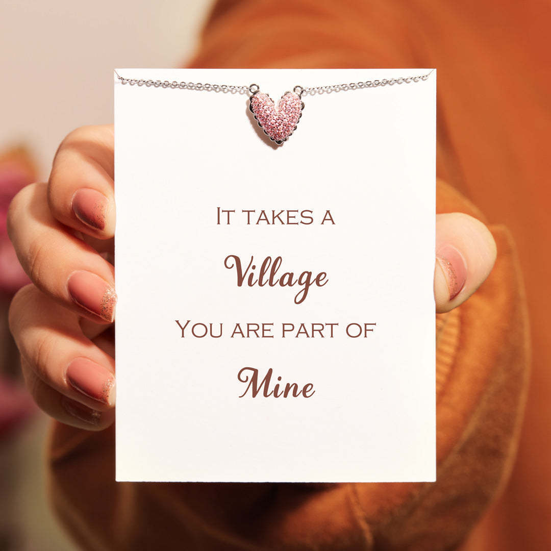 It Takes A Village Packed Pavé Heart Necklace-belovejewel.com