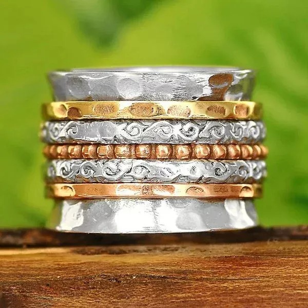 Bohemian Meditation Wide Band Spinner Ring-belovejewel.com