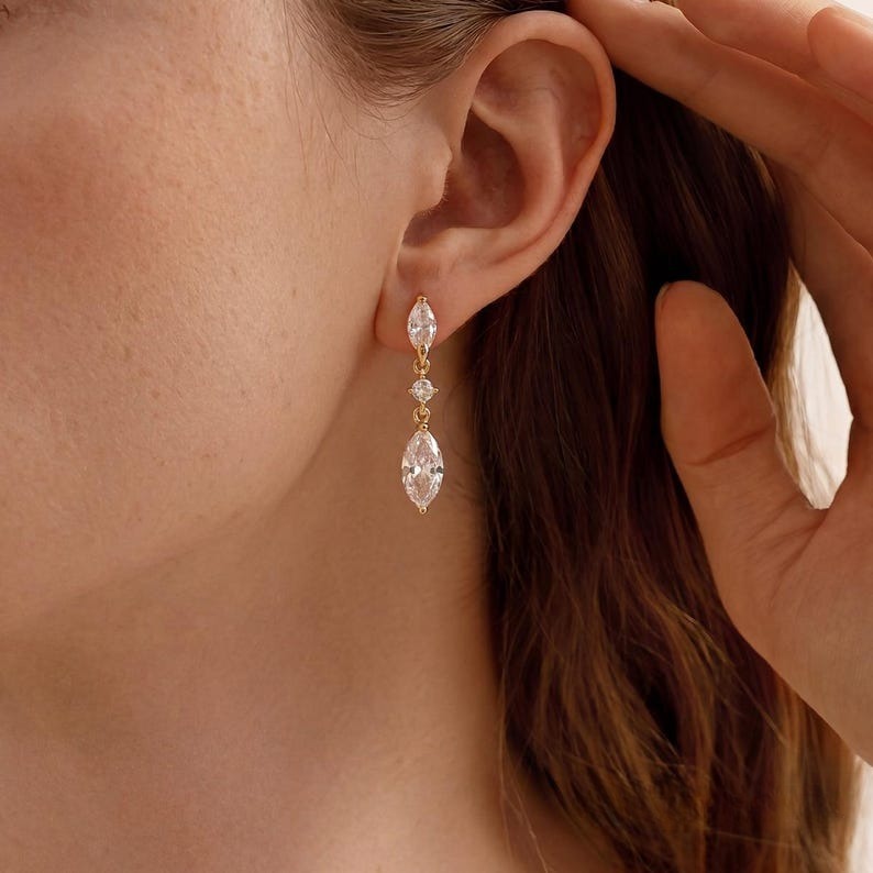 Marquise CZ Drop Earrings Dainty Dangle Minimalist Bridal Wedding Earrings Bridesmaid Mom Gift for Her