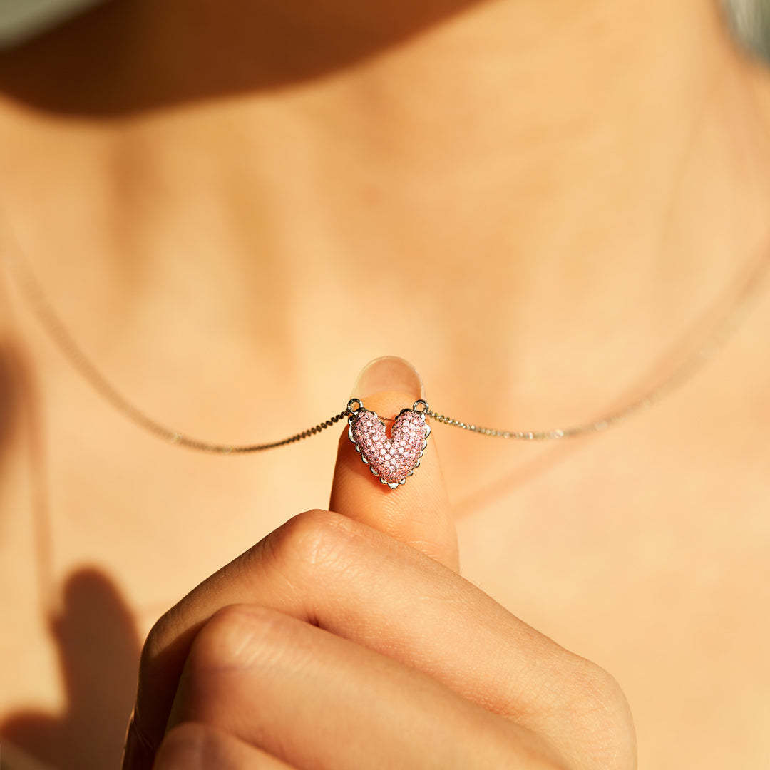 It Takes A Village Packed Pavé Heart Necklace-belovejewel.com