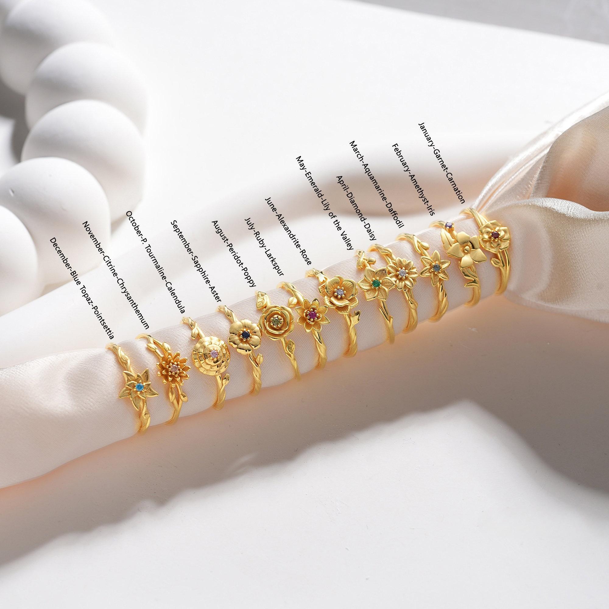 Personalized Adjustable Birth Flower Ring – A Touch of Meaningful Elegance