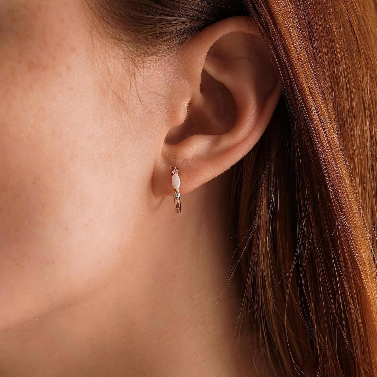 Minimalist Opal Huggie Hoop Earrings