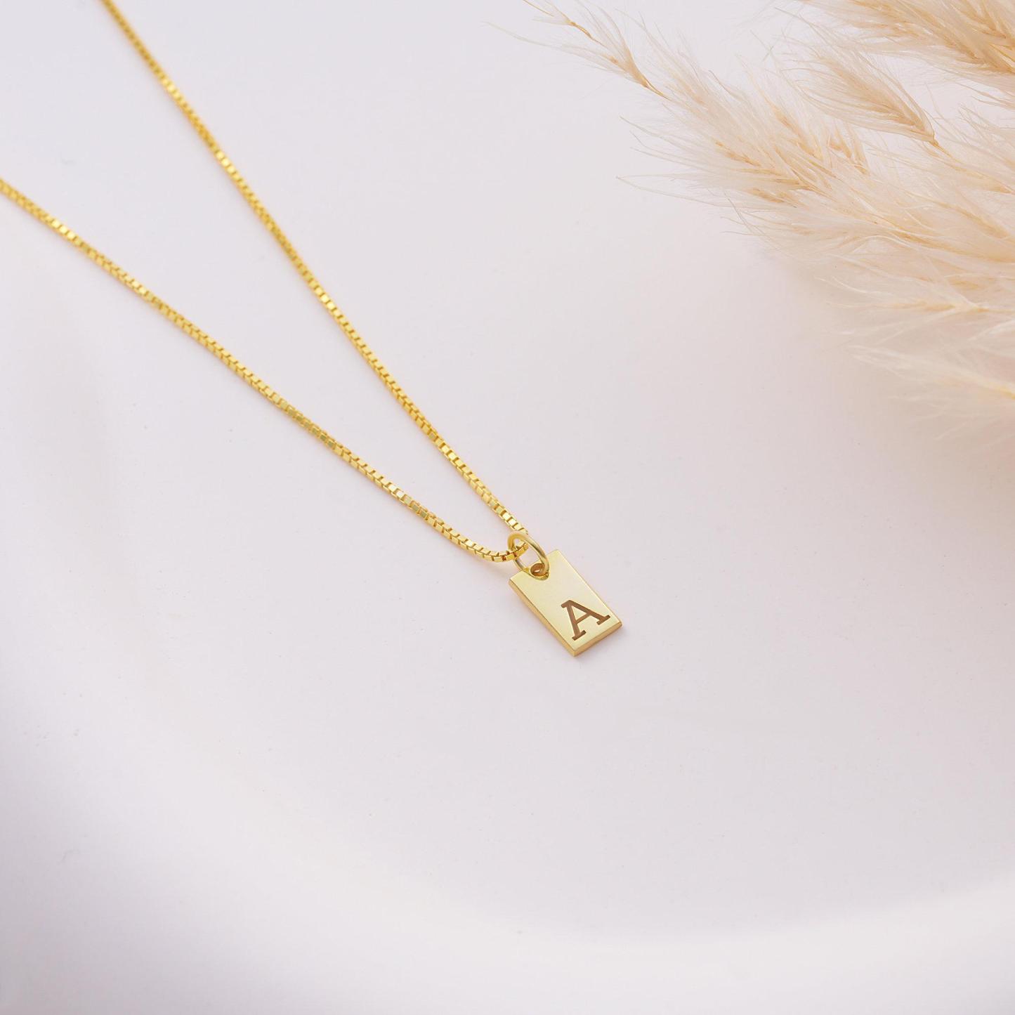 Initial Necklace – Box Chain Mini Tag Monogram Necklace