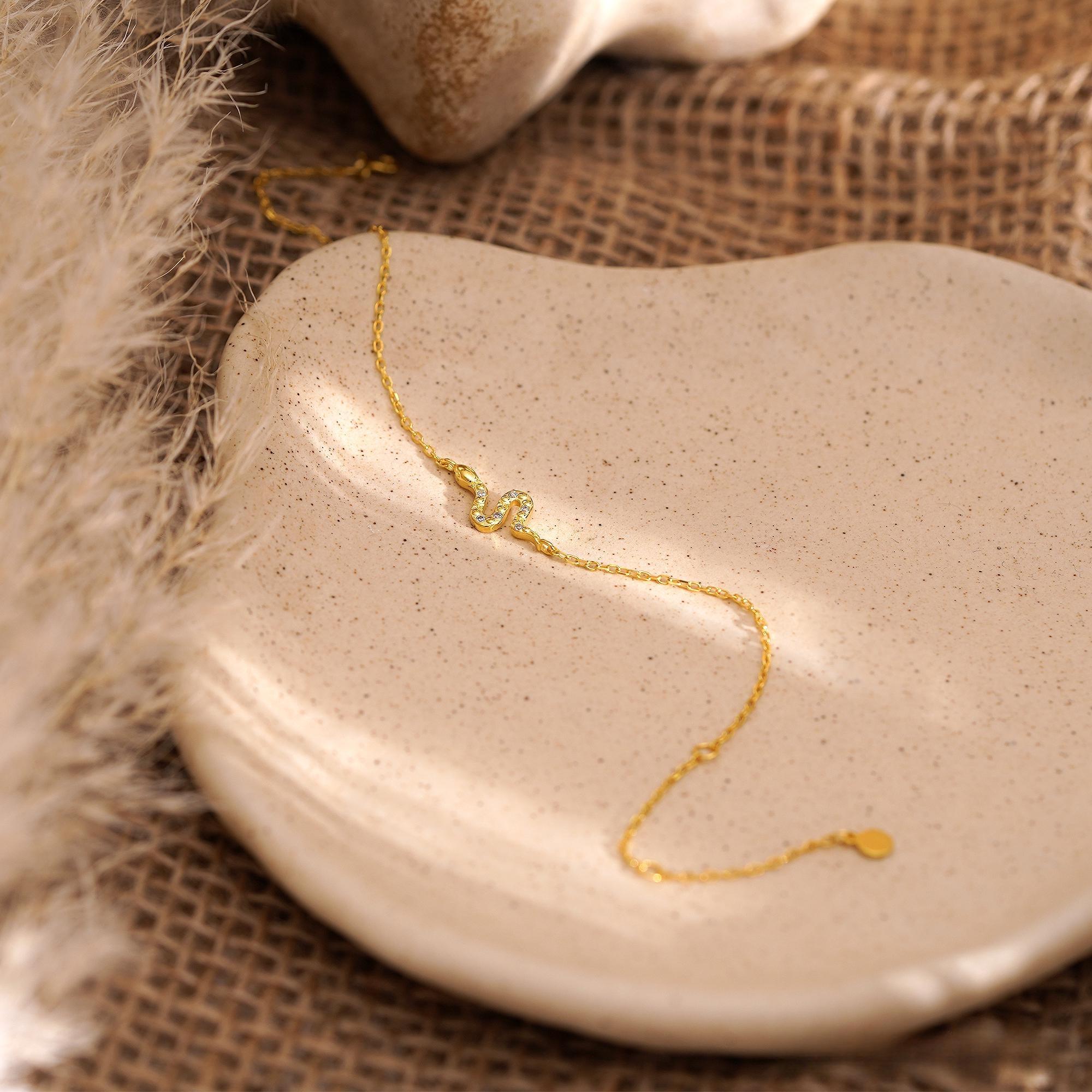 Delicate Golden Snake Bracelet – Elegant Diamond Snake Jewelry, Unique Gift for Her