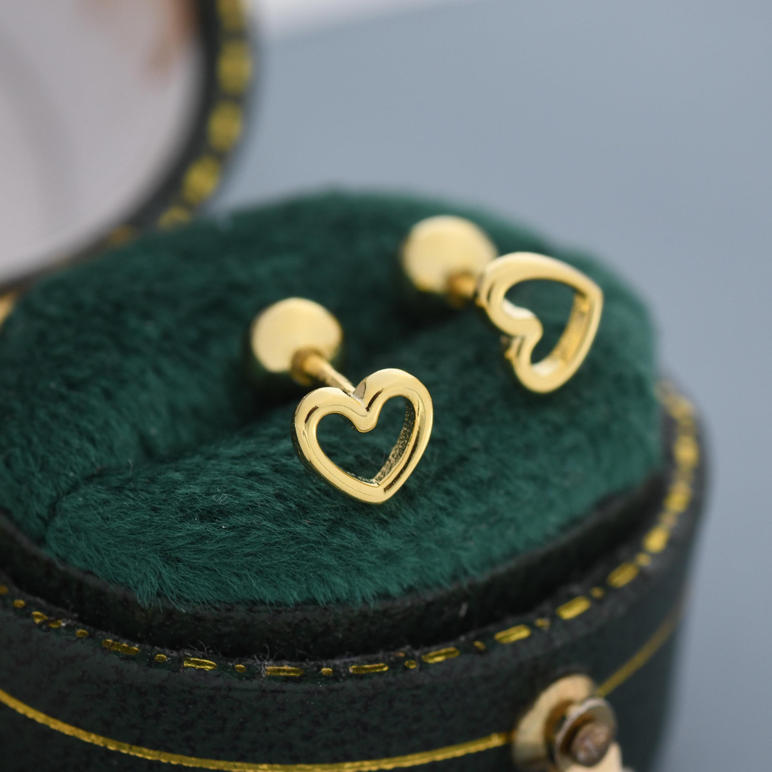 Tiny Open Heart Screw Back Earrings – Minimalist Heart Studs for Every