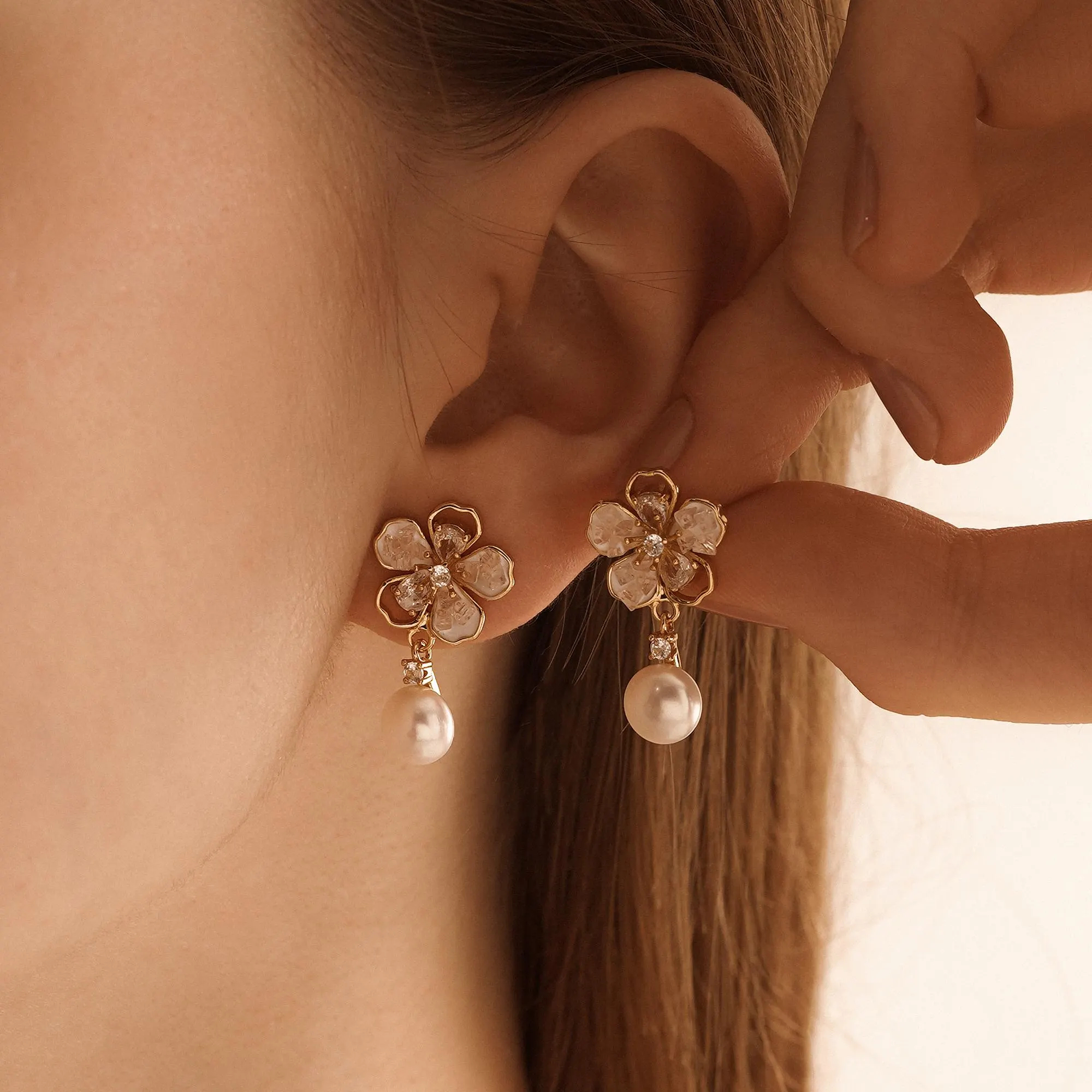 HANDMADE FLOWER FRESHWATER PEARL DROP EARRINGS – DAINTY BRIDAL & GIFT EARRINGS