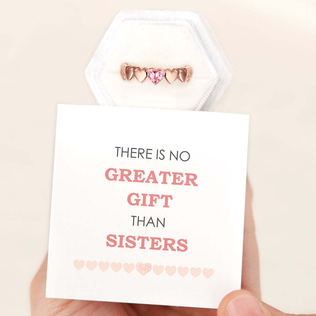 No Greater Gift Than Sisters Heart Band Ring-belovejewel.com