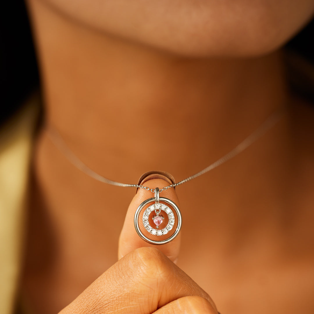 Mother Daughter Encircled Heart Necklace-belovejewel.com