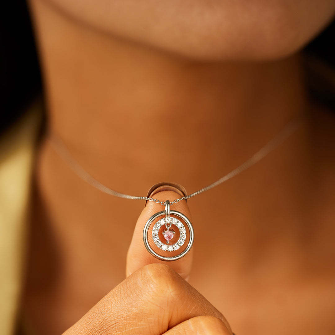 Mother Daughter Encircled Heart Necklace-belovejewel.com