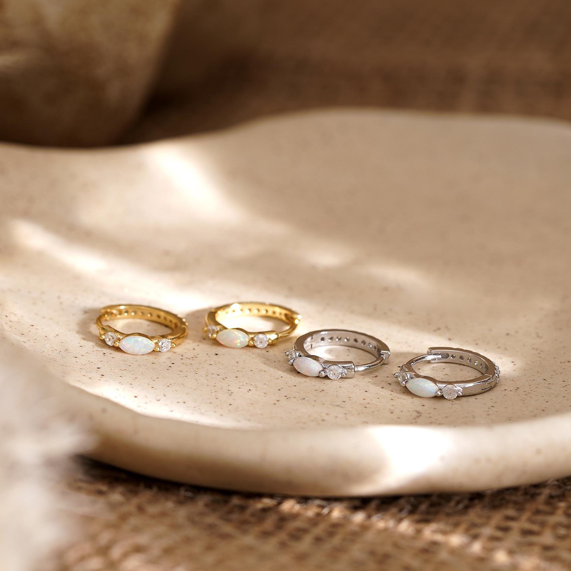 Minimalist Opal Huggie Hoop Earrings