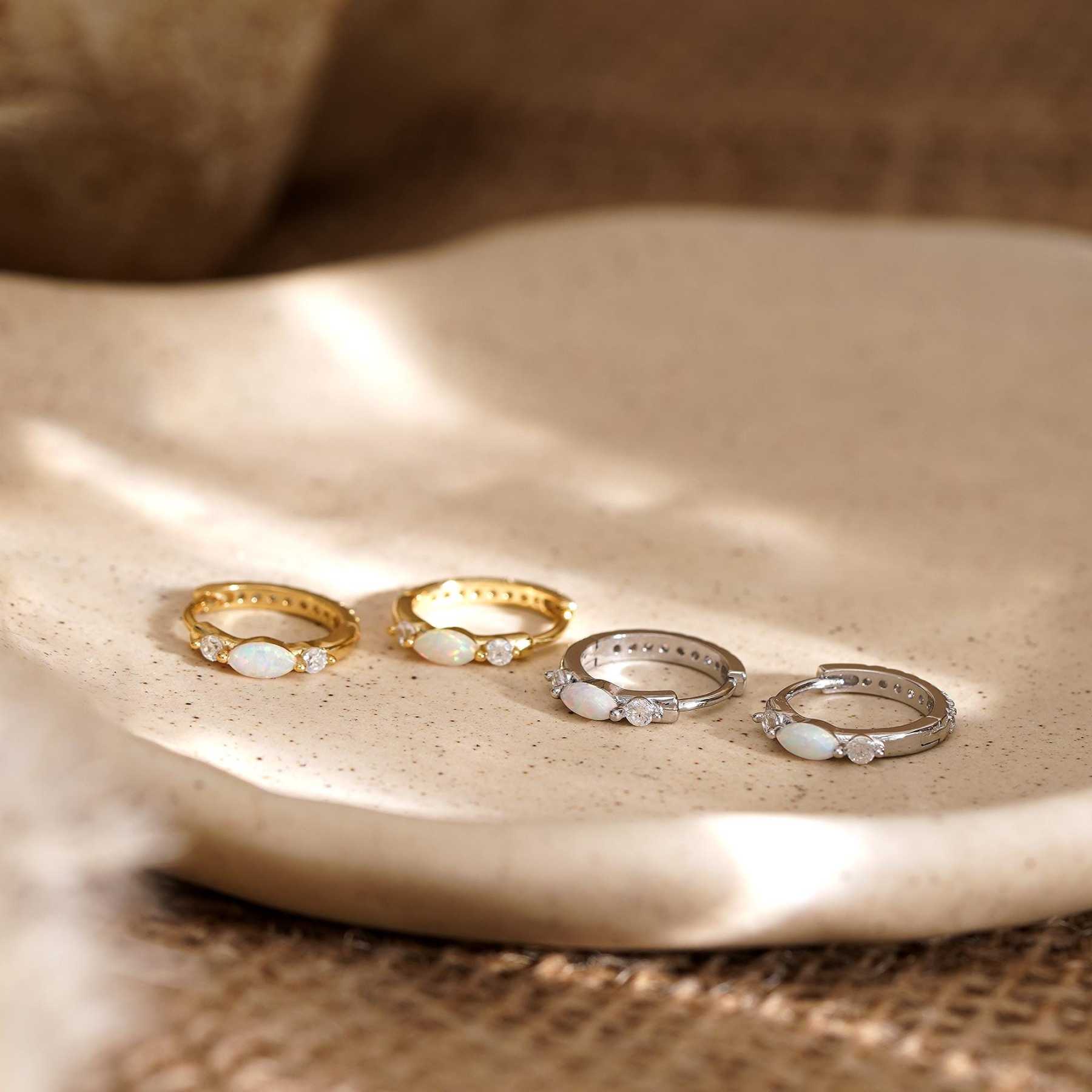 Minimalist Opal Huggie Hoop Earrings