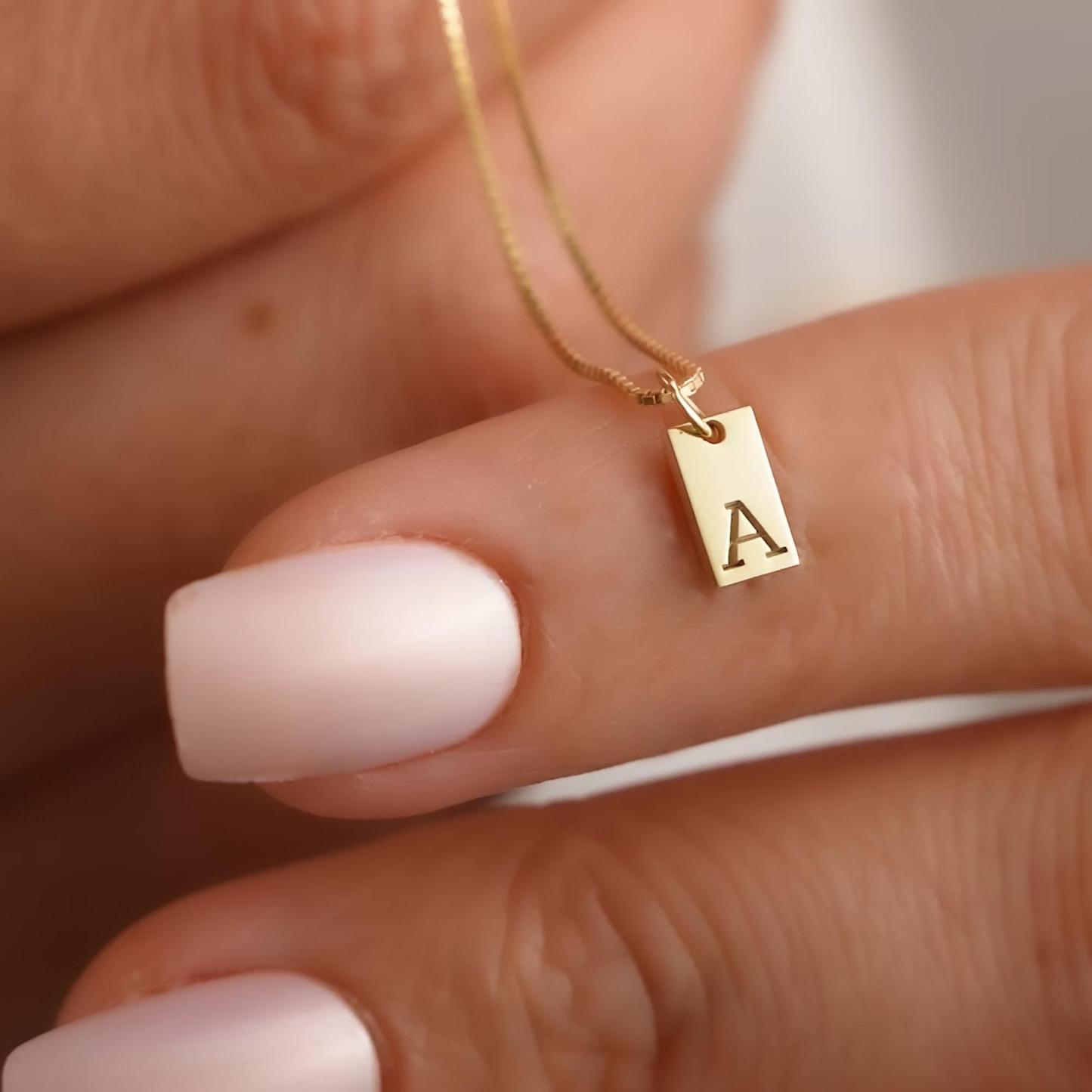 Initial Necklace – Box Chain Mini Tag Monogram Necklace